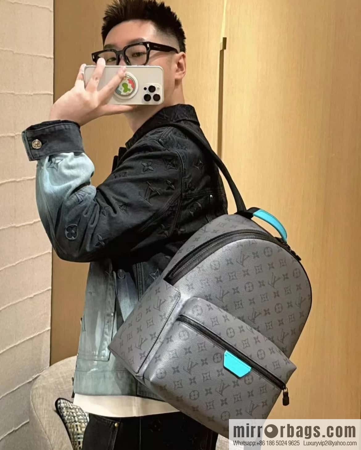 [Boutique‑grade] M11641 blue/silver flower, backpack series DISCOVERY small backpack.