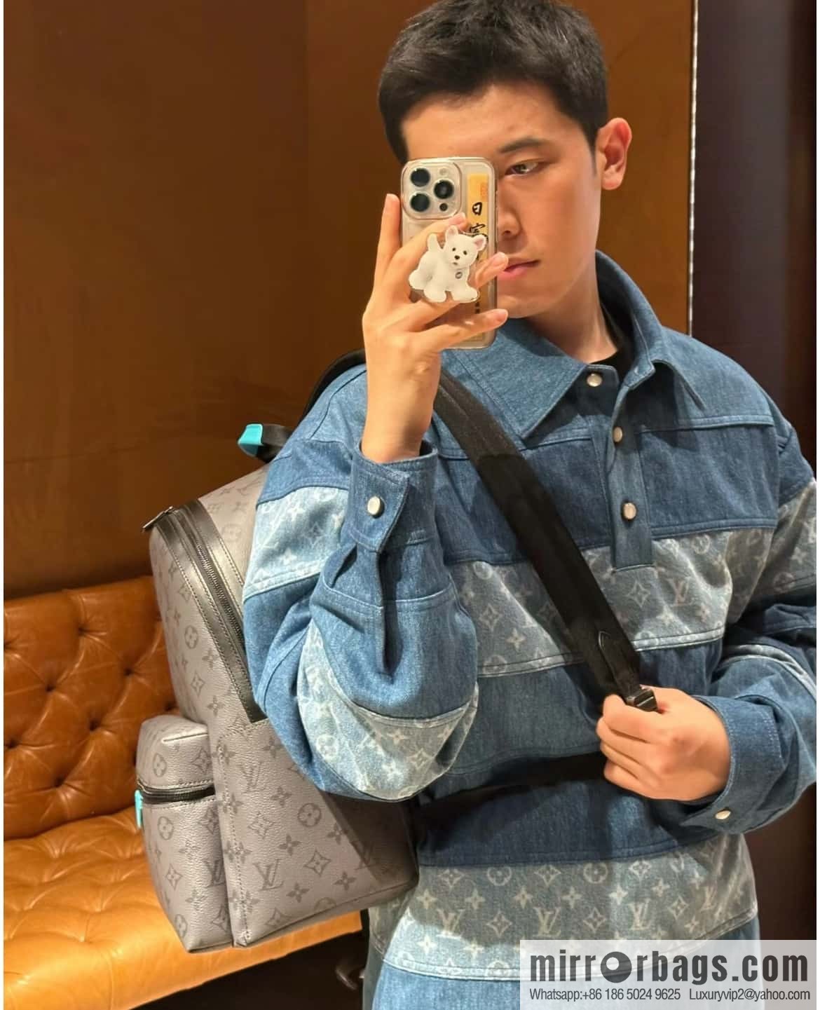 [Boutique‑grade] M11641 blue/silver flower, backpack series DISCOVERY small backpack.
