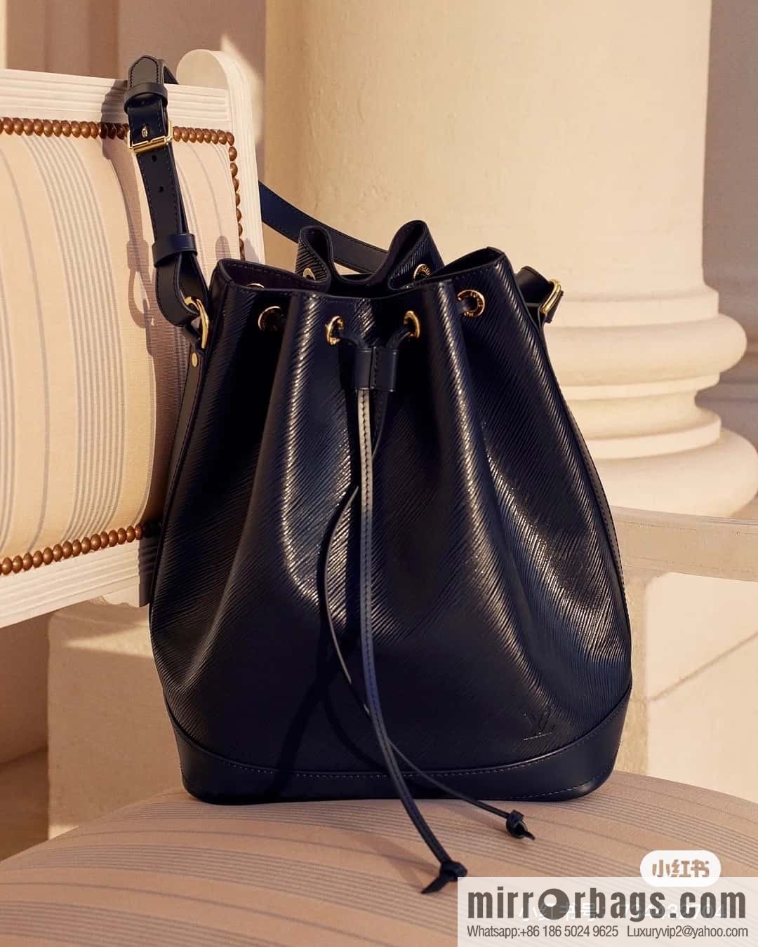 [Boutique‑grade] M24932 black, water ripple bucket bag NOE MM handbag