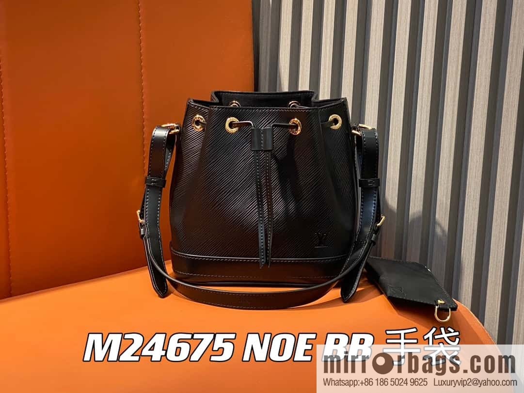 [Boutique‑grade] M24675 black, water ripple bucket bag NOE BB handbag