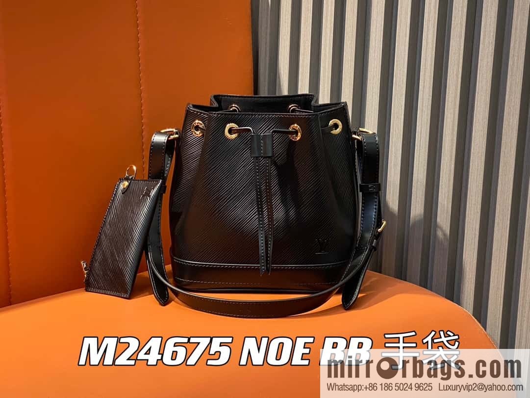 [Boutique‑grade] M24675 black, water ripple bucket bag NOE BB handbag