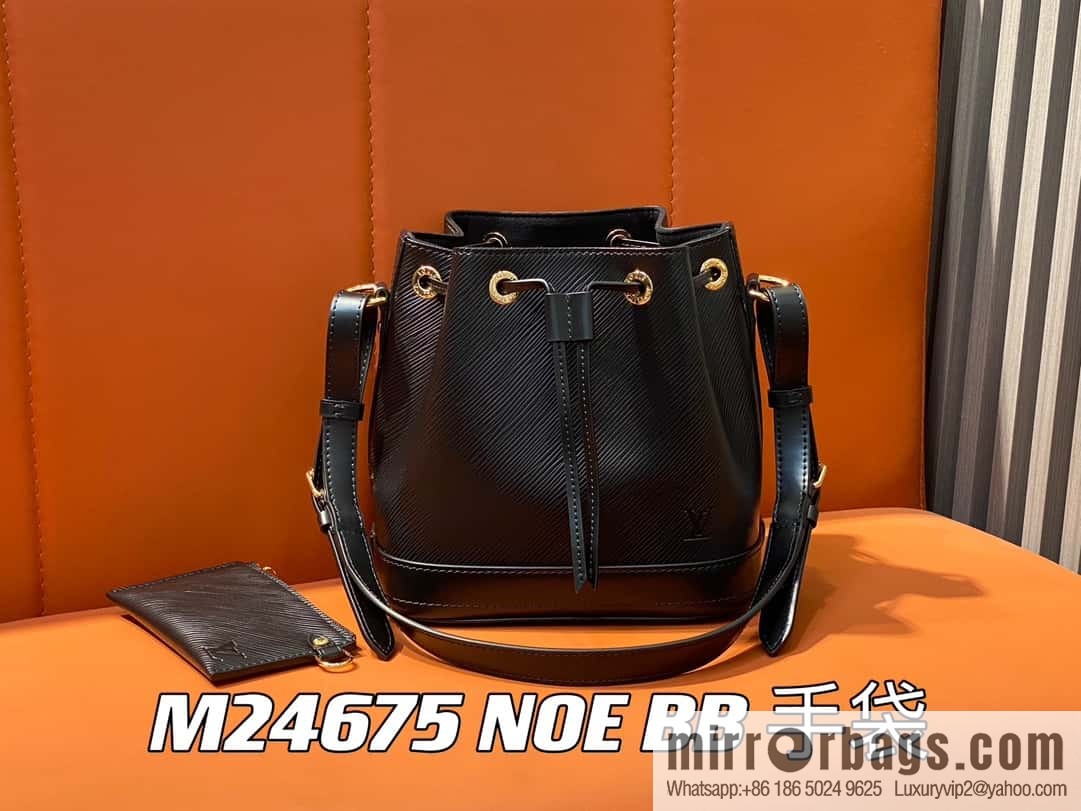 [Boutique‑grade] M24675 black, water ripple bucket bag NOE BB handbag