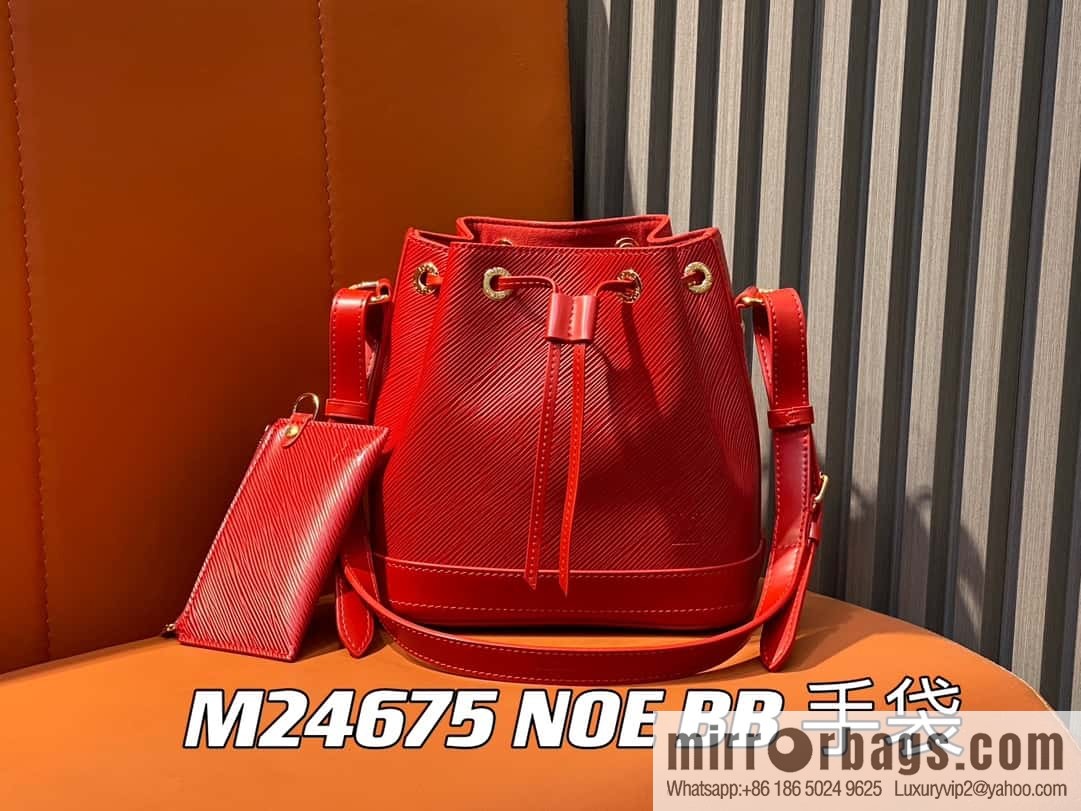 [Boutique‑grade] M24675 red, water ripple bucket bag NOE BB handbag
