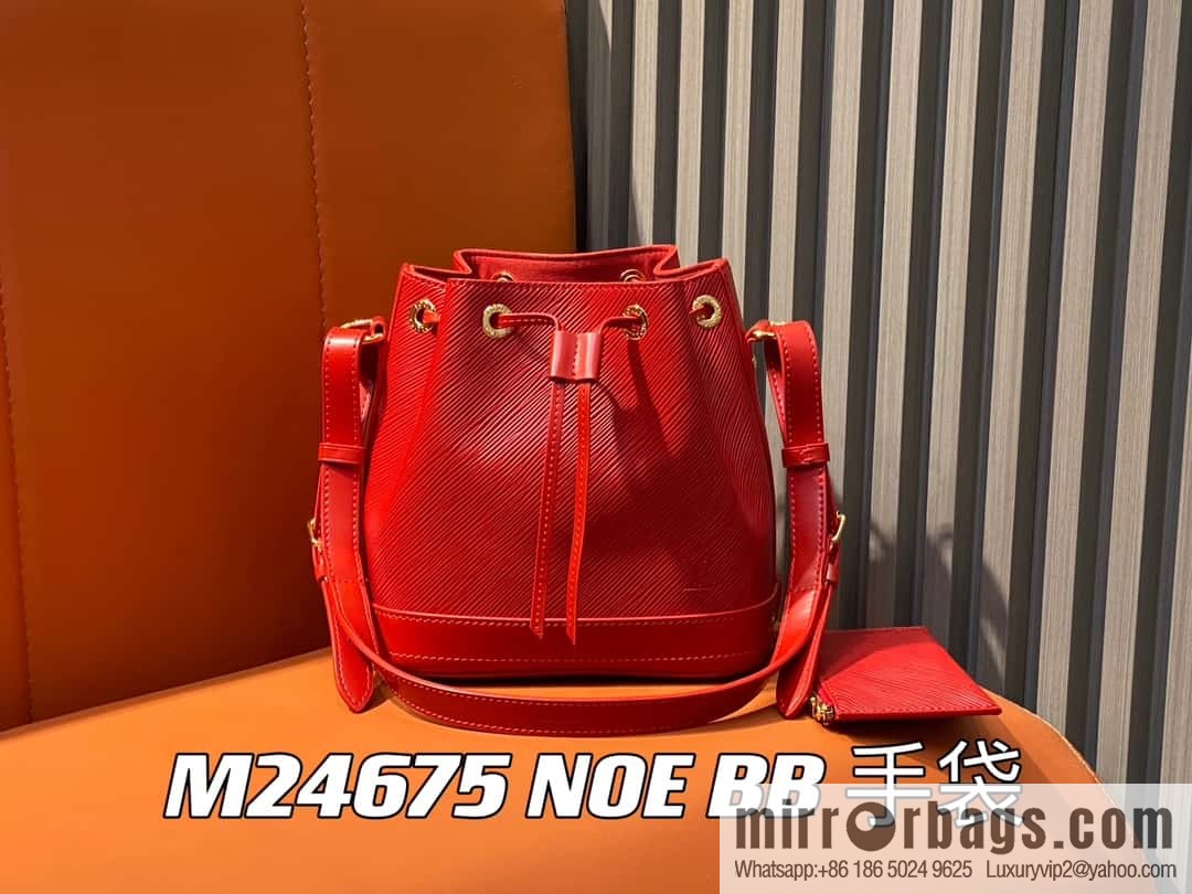 [Boutique‑grade] M24675 red, water ripple bucket bag NOE BB handbag