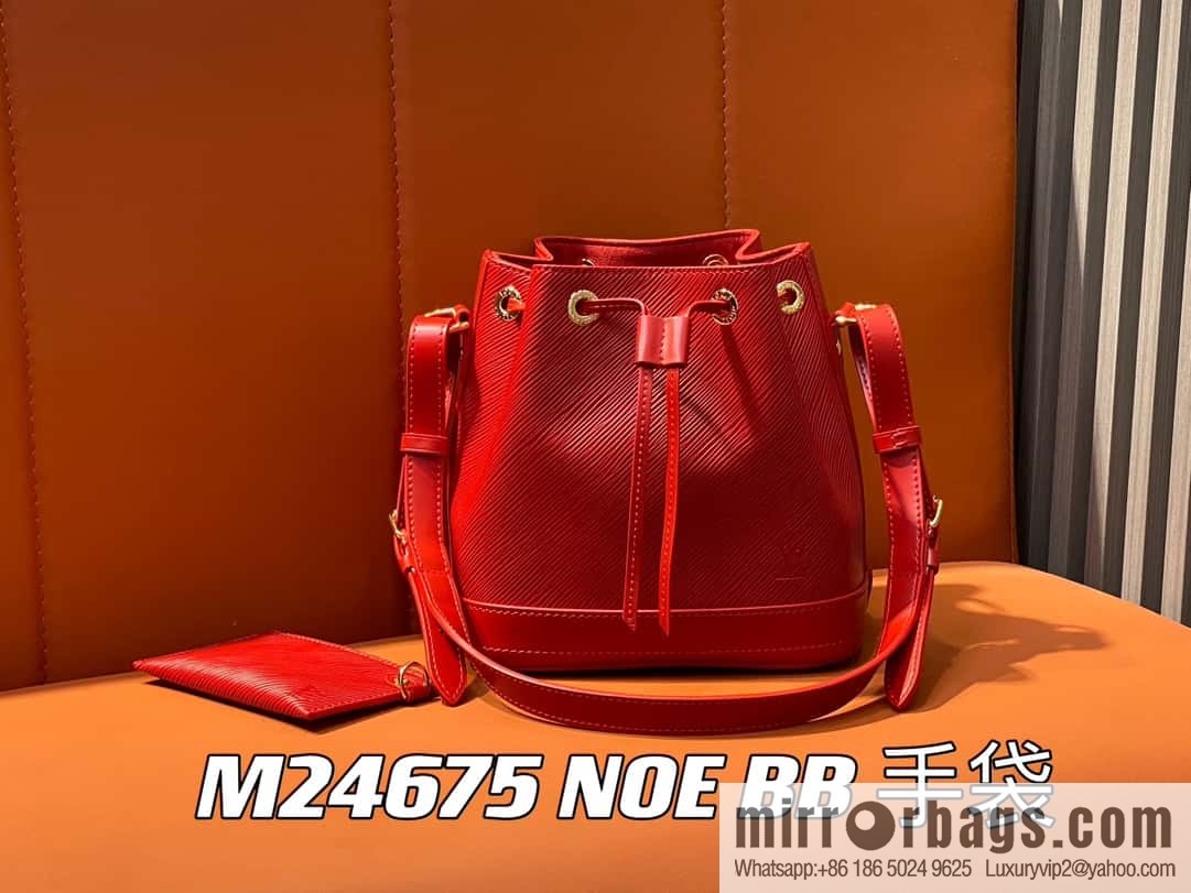[Boutique‑grade] M24675 red, water ripple bucket bag NOE BB handbag