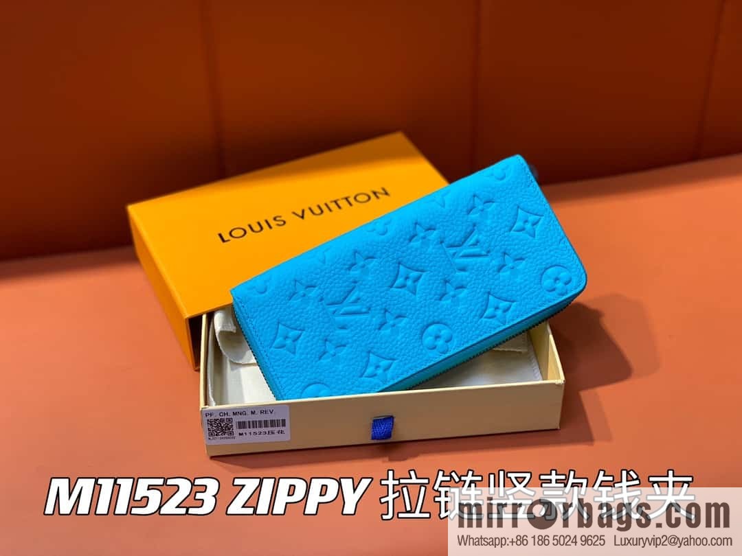 [Premium‑quality] M11523 blue full leather embossed, single zipper wallet series ZIPPY zipper vertical wallet