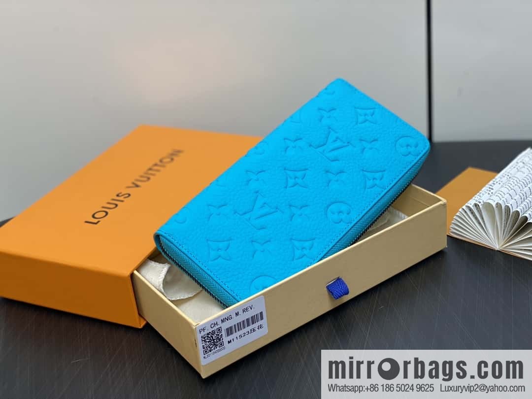 [Premium‑quality] M11523 blue full leather embossed, single zipper wallet series ZIPPY zipper vertical wallet