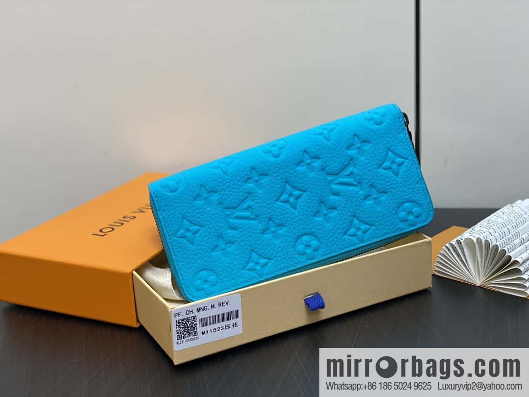 [Premium‑quality] M11523 blue full leather embossed, single zipper wallet series ZIPPY zipper vertical wallet