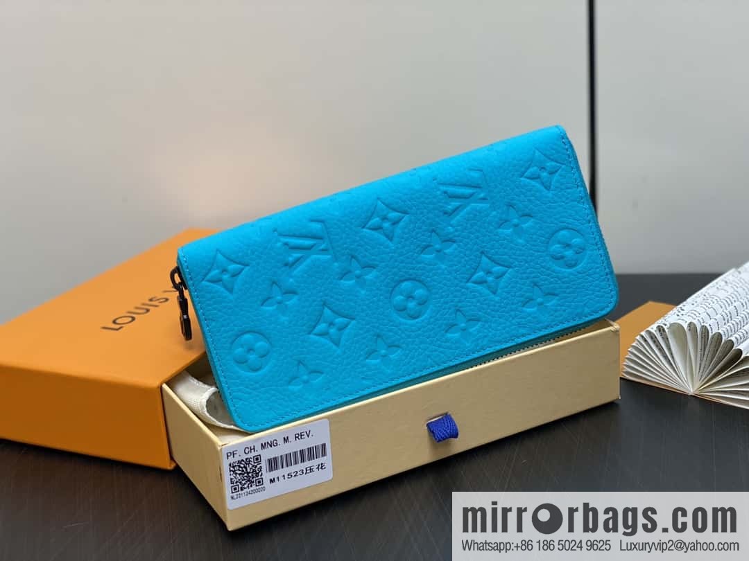 [Premium‑quality] M11523 blue full leather embossed, single zipper wallet series ZIPPY zipper vertical wallet