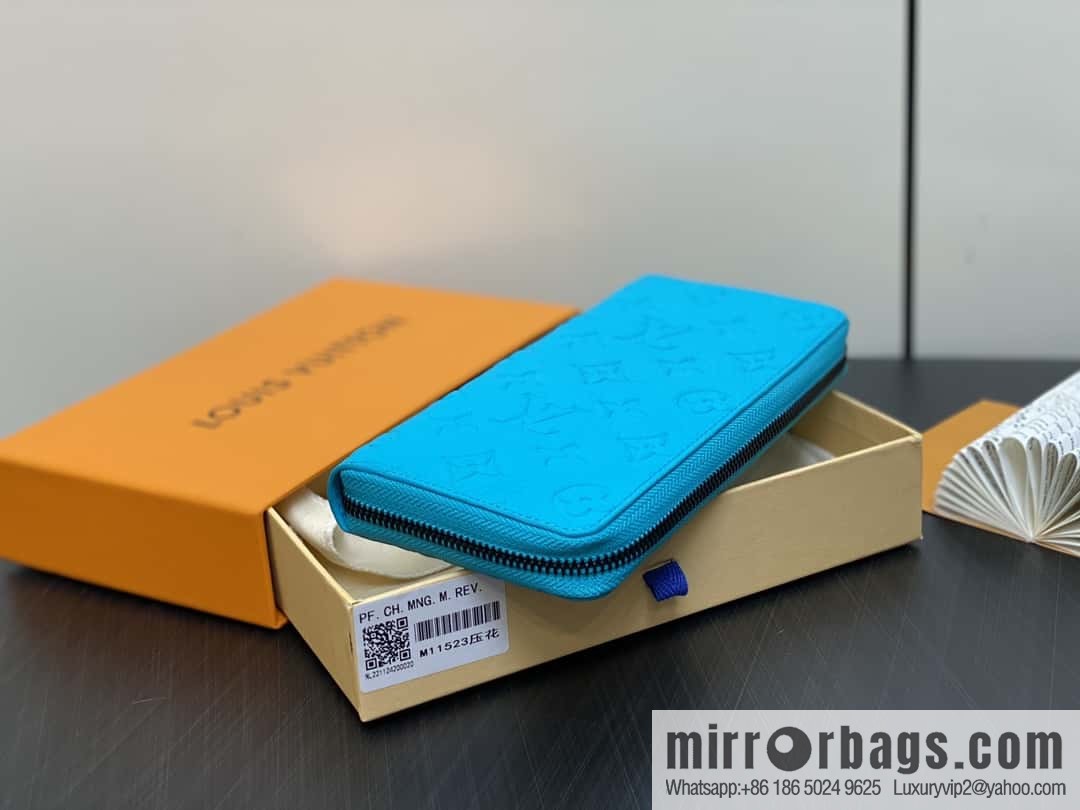 [Premium‑quality] M11523 blue full leather embossed, single zipper wallet series ZIPPY zipper vertical wallet