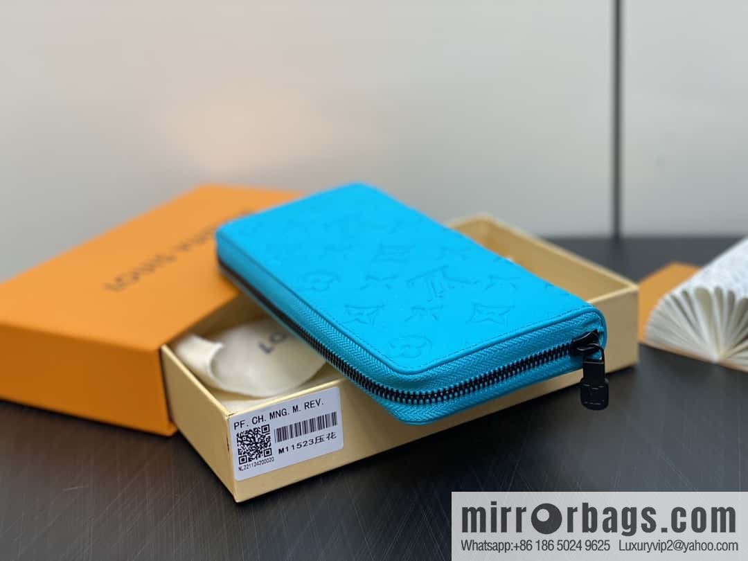 [Premium‑quality] M11523 blue full leather embossed, single zipper wallet series ZIPPY zipper vertical wallet