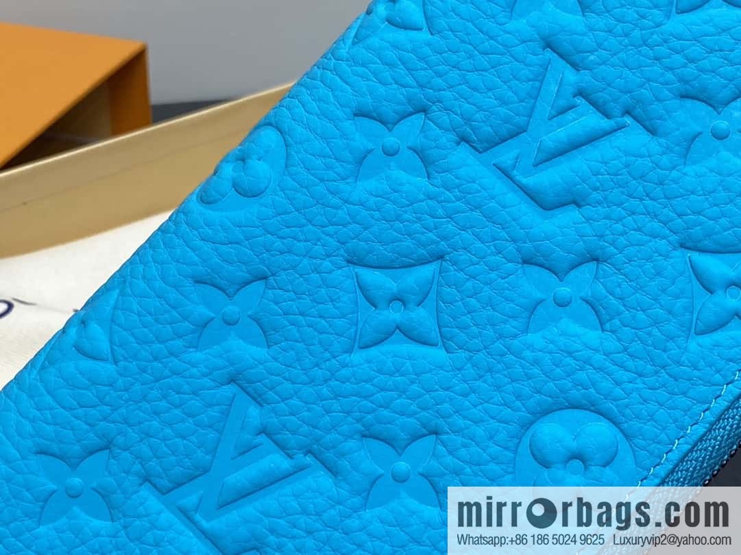 [Premium‑quality] M11523 blue full leather embossed, single zipper wallet series ZIPPY zipper vertical wallet
