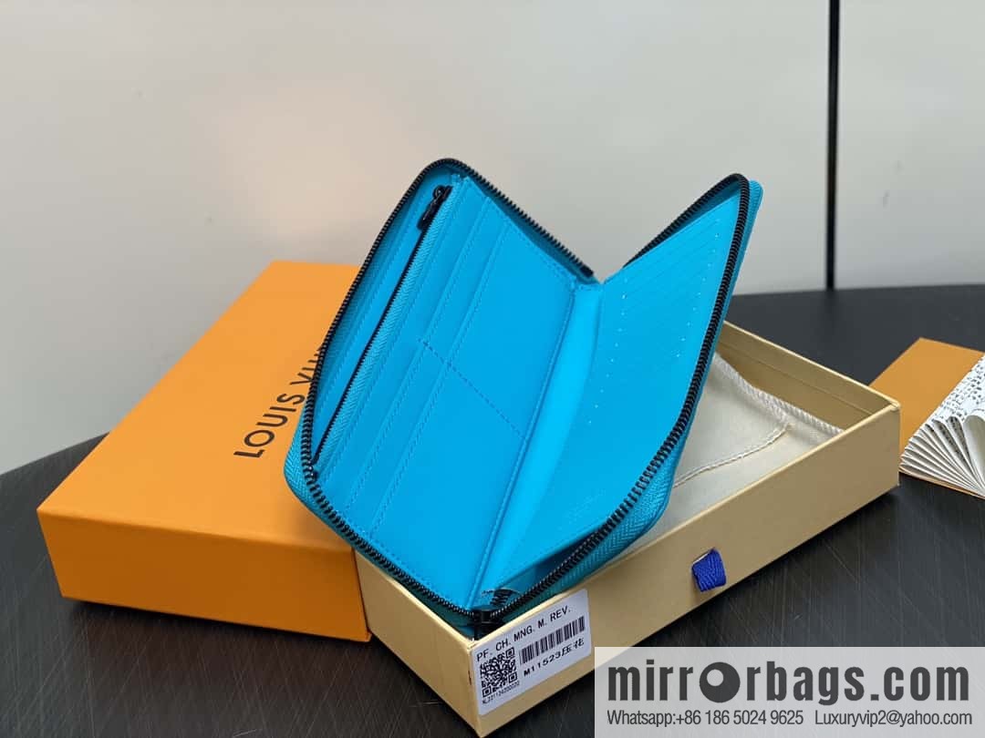 [Premium‑quality] M11523 blue full leather embossed, single zipper wallet series ZIPPY zipper vertical wallet