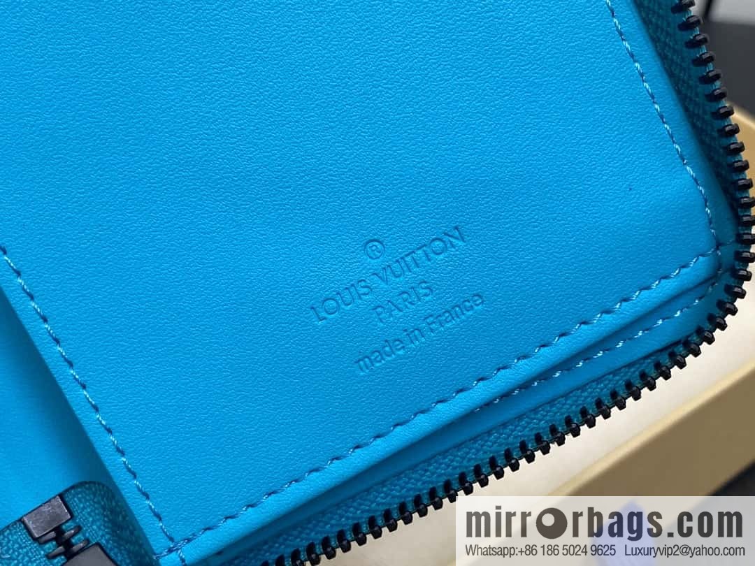 [Premium‑quality] M11523 blue full leather embossed, single zipper wallet series ZIPPY zipper vertical wallet