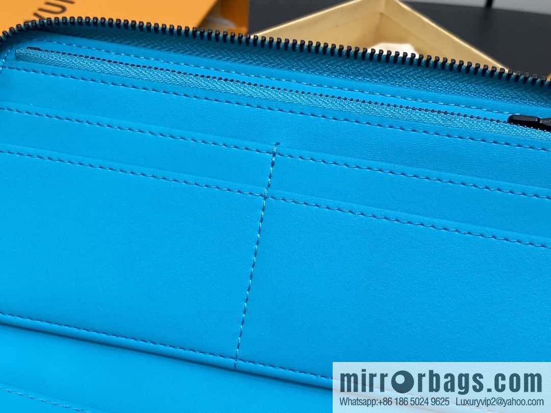 [Premium‑quality] M11523 blue full leather embossed, single zipper wallet series ZIPPY zipper vertical wallet