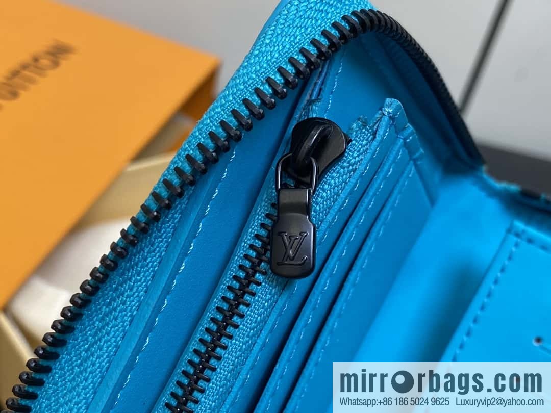 [Premium‑quality] M11523 blue full leather embossed, single zipper wallet series ZIPPY zipper vertical wallet