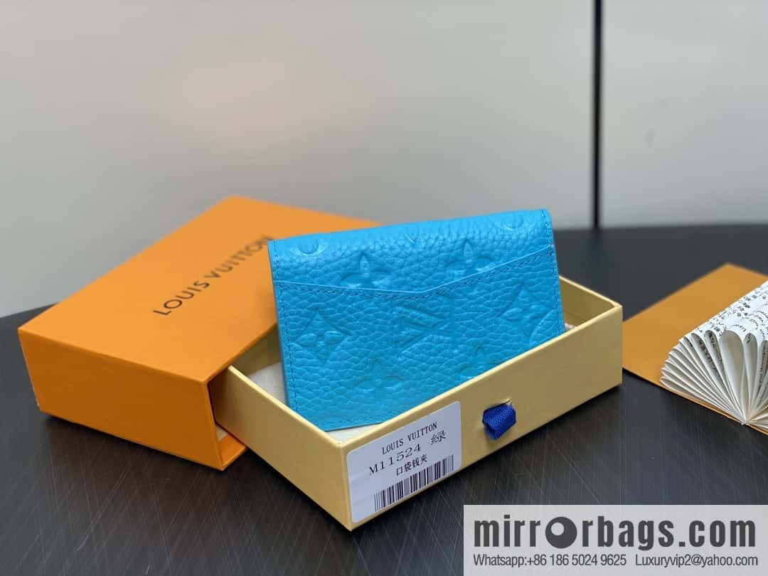 [Boutique‑grade] M11524 blue full leather embossing, card bag wallet series, pocket card clip