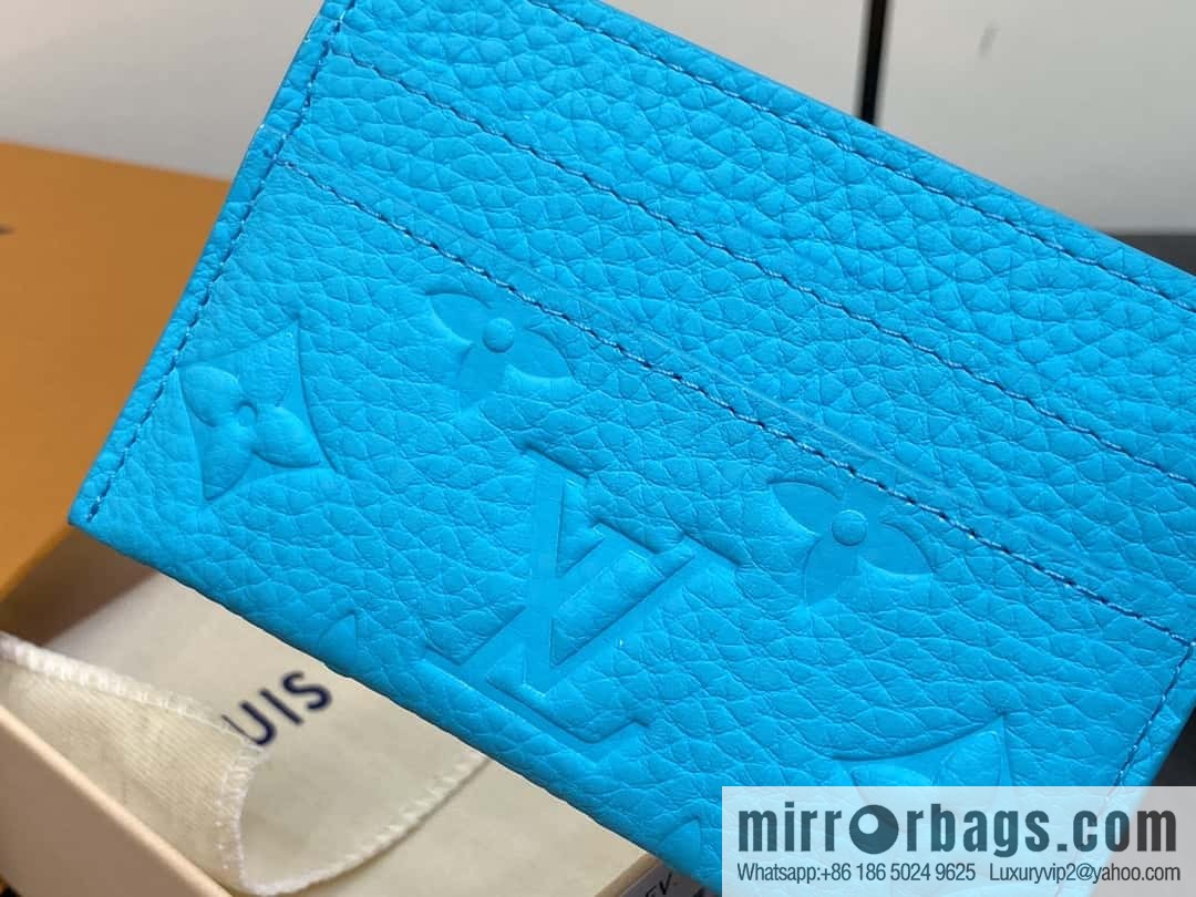 [Boutique‑grade] M11471 blue full leather embossed, card bag wallet series PORTE CARTES DOUBLE card holder
