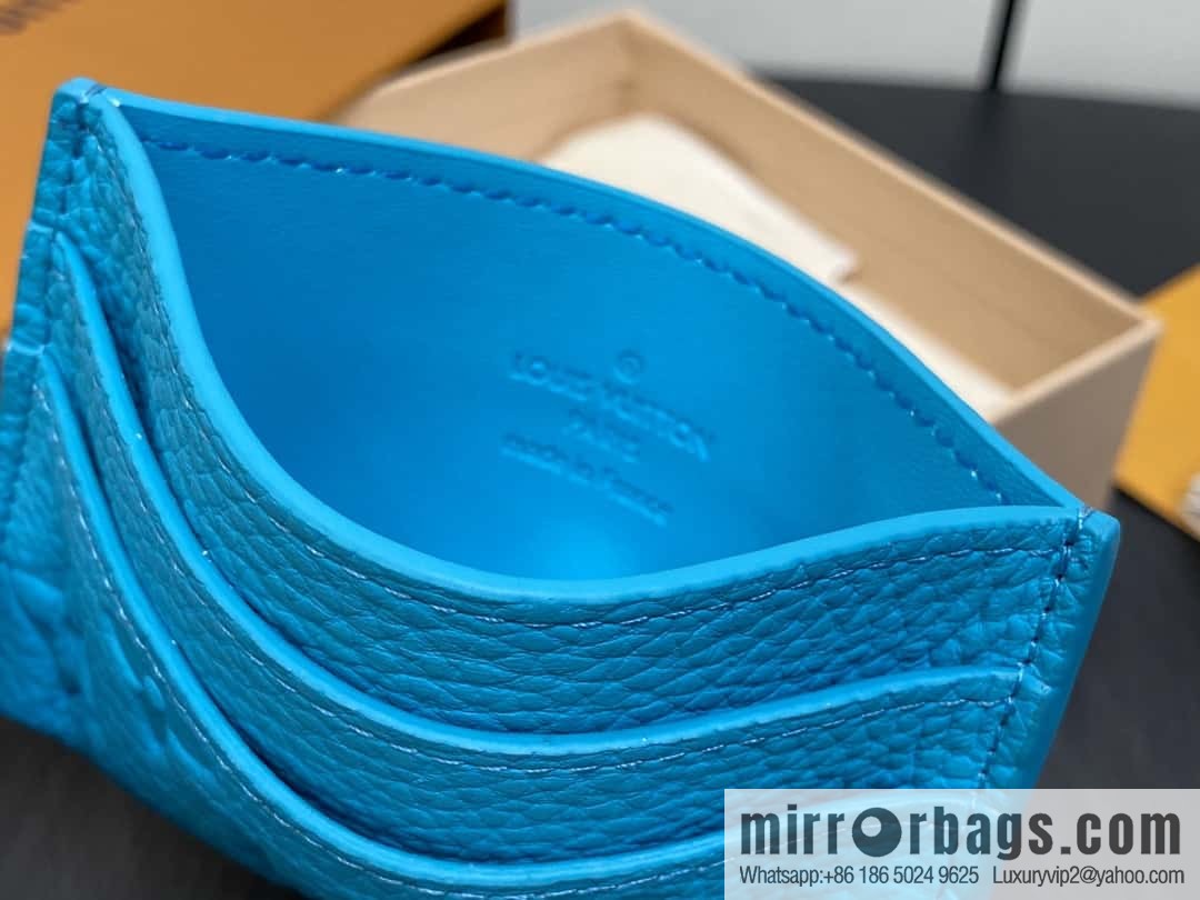 [Boutique‑grade] M11471 blue full leather embossed, card bag wallet series PORTE CARTES DOUBLE card holder