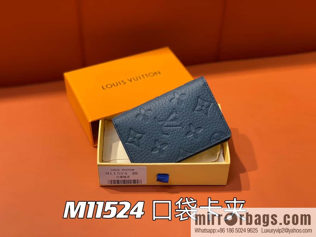 [Boutique‑grade] M11524 dark blue full leather embossed, card bag wallet series, pocket card clip, wallet