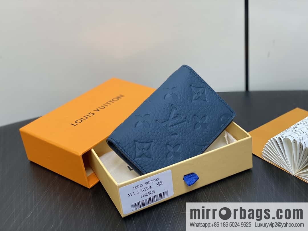 [Boutique‑grade] M11524 dark blue full leather embossed, card bag wallet series, pocket card clip, wallet