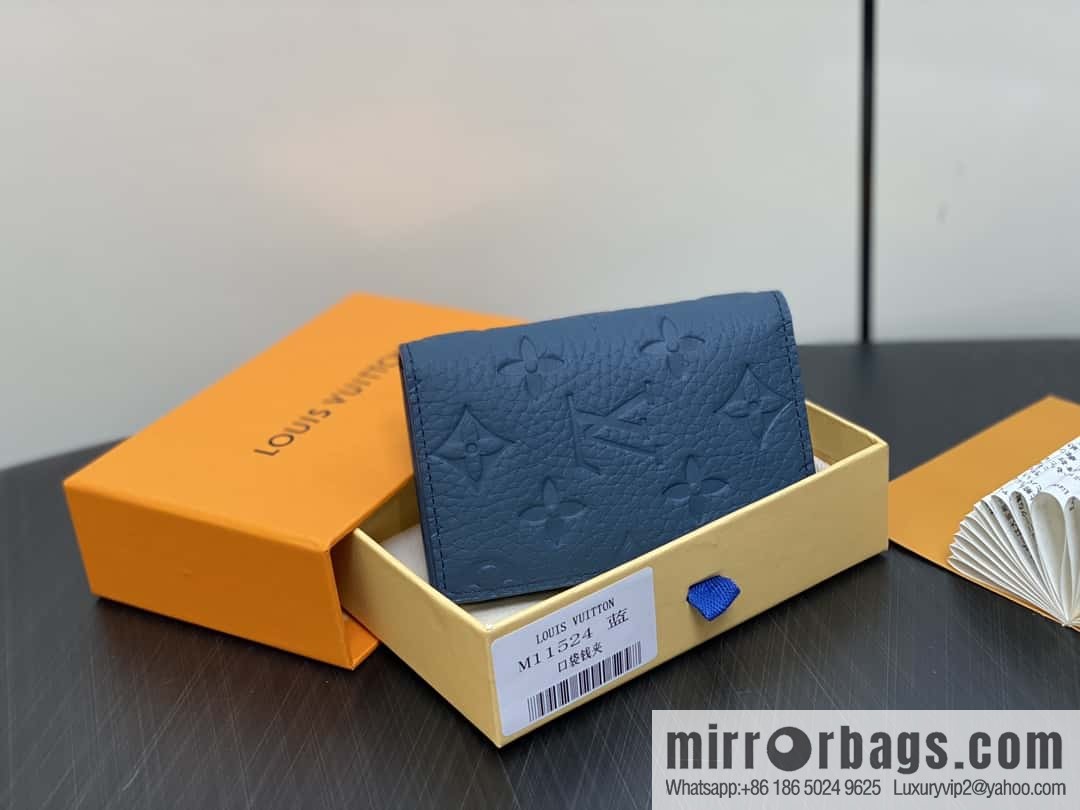 [Boutique‑grade] M11524 dark blue full leather embossed, card bag wallet series, pocket card clip, wallet