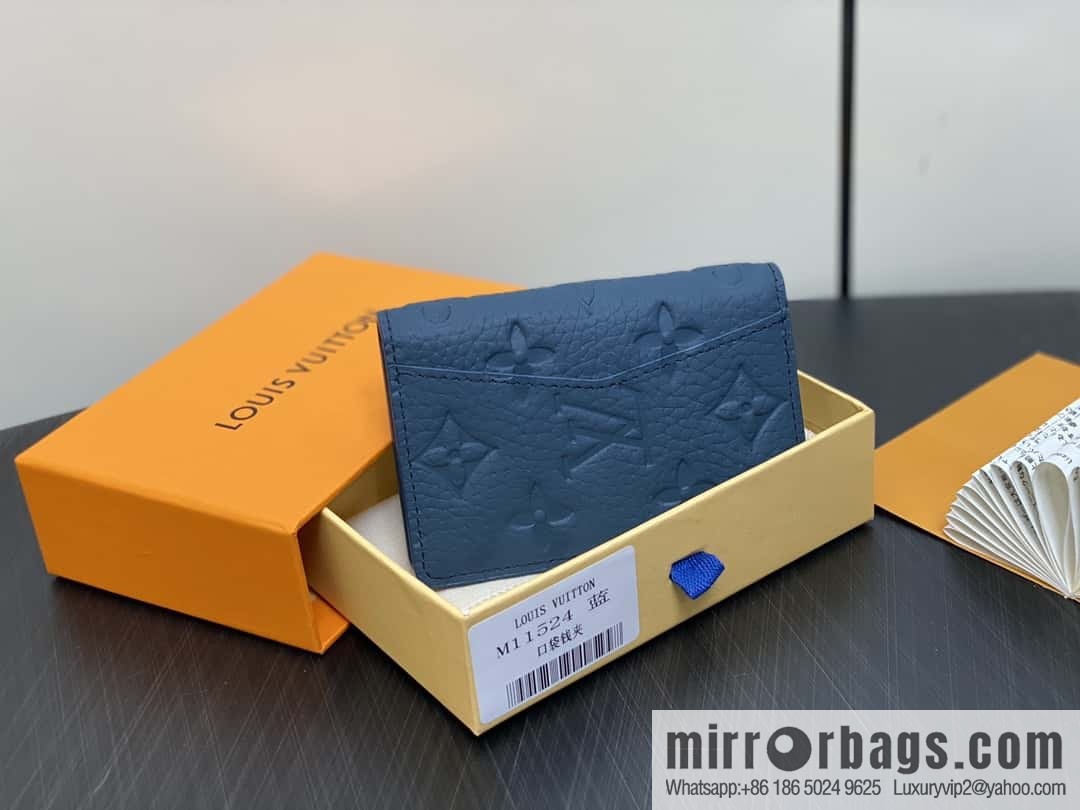[Boutique‑grade] M11524 dark blue full leather embossed, card bag wallet series, pocket card clip, wallet
