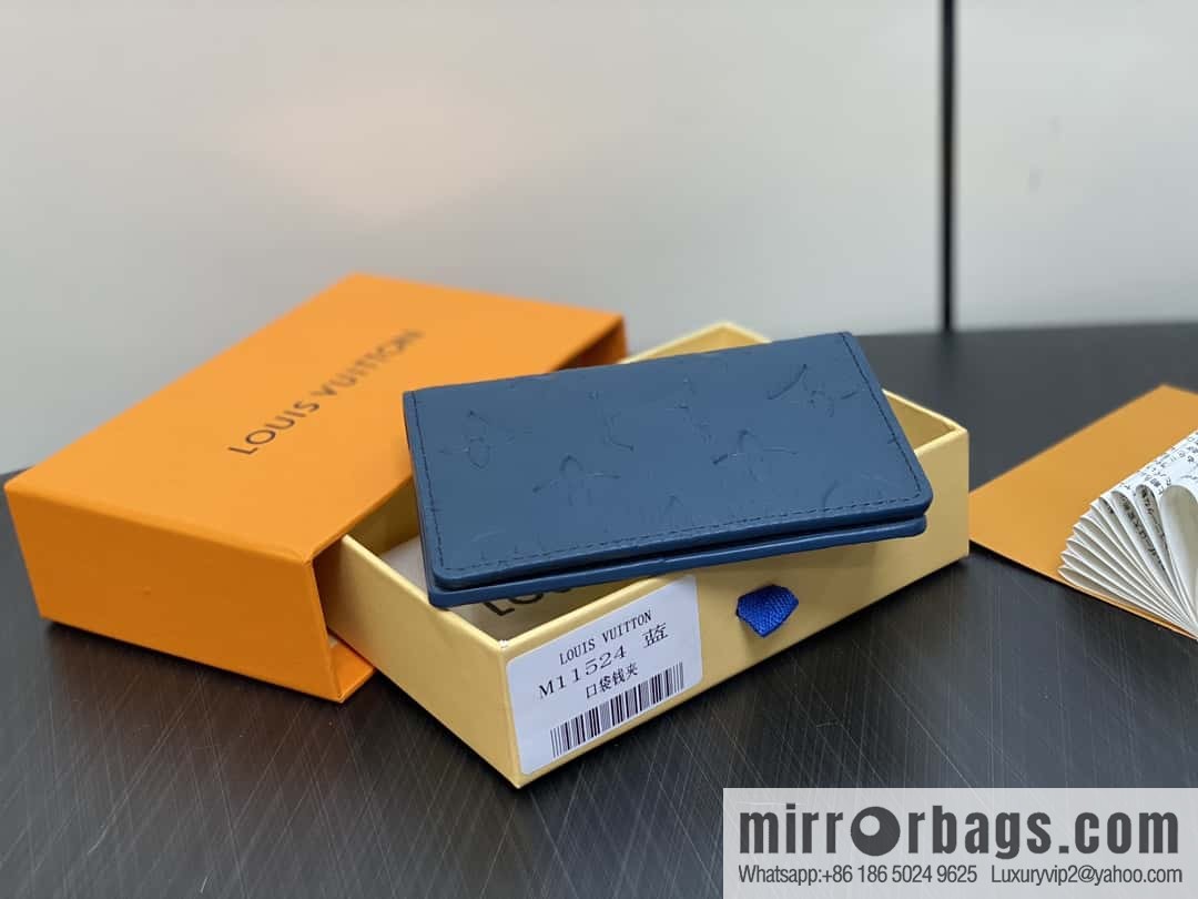 [Boutique‑grade] M11524 dark blue full leather embossed, card bag wallet series, pocket card clip, wallet