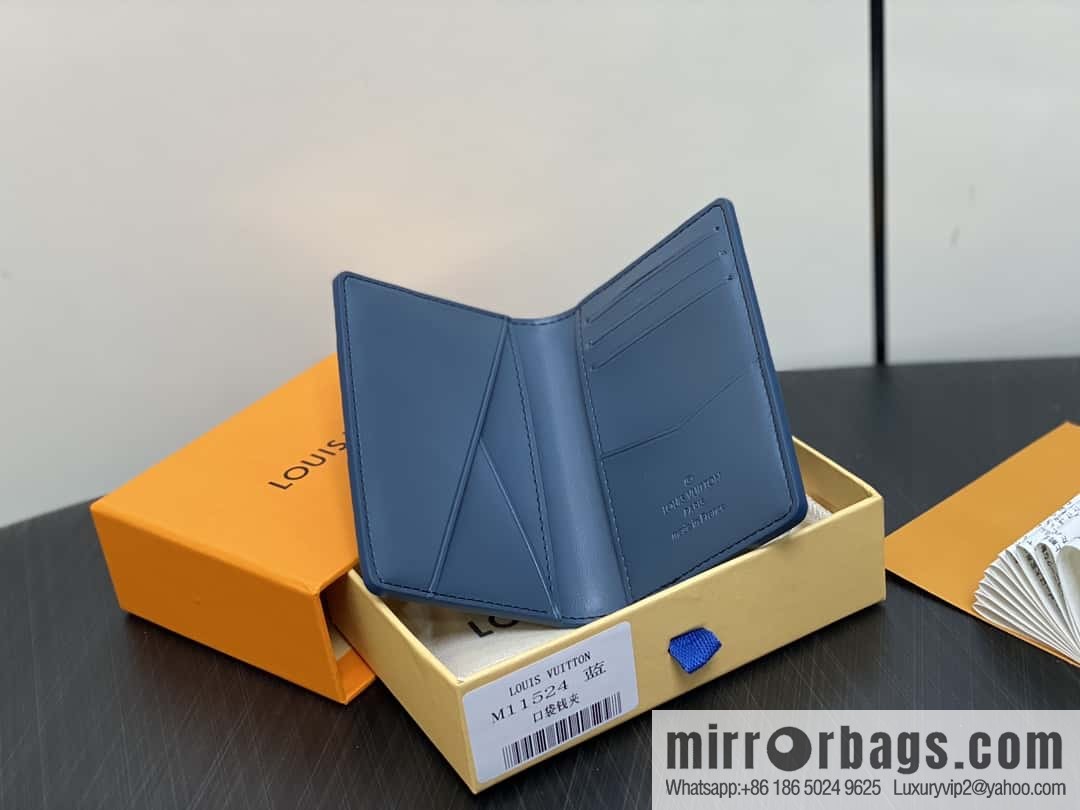 [Boutique‑grade] M11524 dark blue full leather embossed, card bag wallet series, pocket card clip, wallet