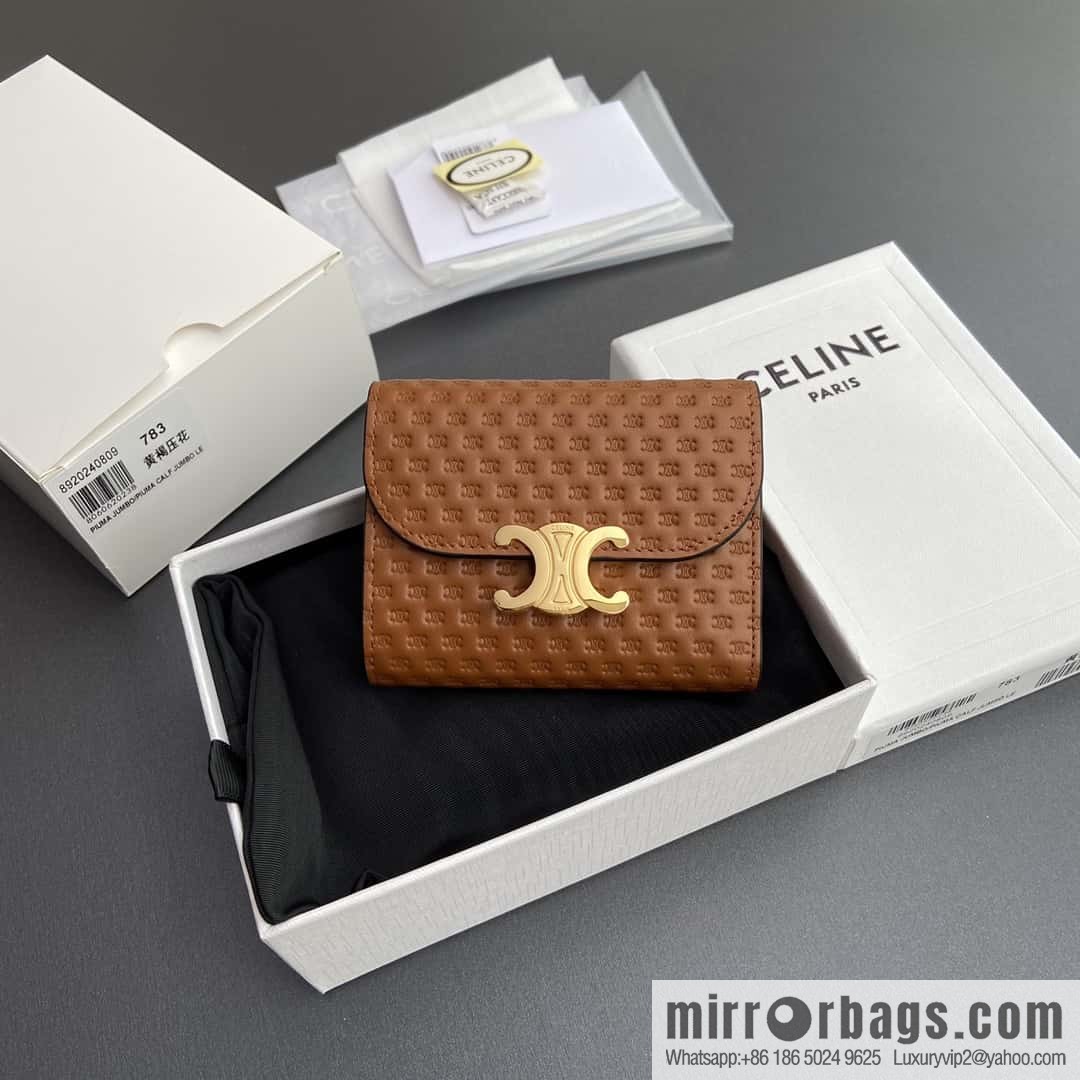 CELINE TRIOMPHE Glossy Sheep Leather Flower Wallet 10D782CQH.04LU783