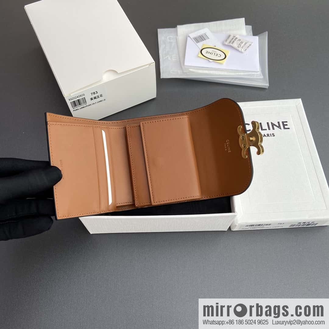 CELINE TRIOMPHE Glossy Sheep Leather Flower Wallet 10D782CQH.04LU783