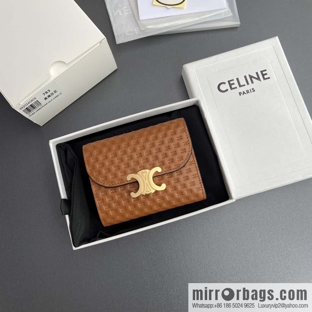 CELINE TRIOMPHE Glossy Sheep Leather Flower Wallet 10D782CQH.04LU783