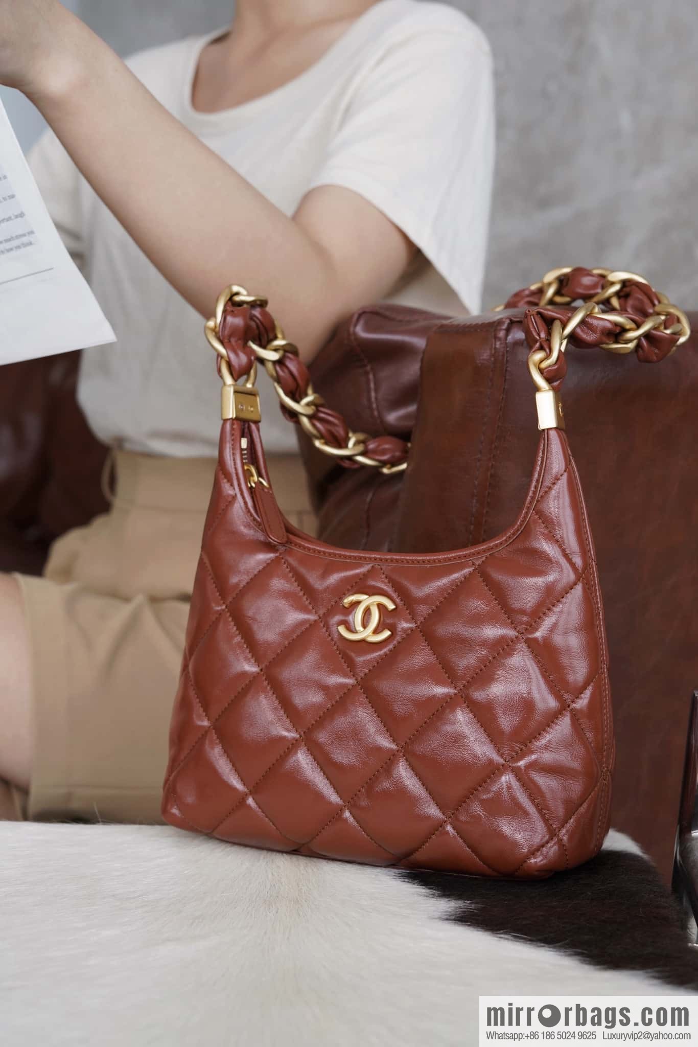 CHANEL Premium Handicraft Workshop Hobo Caramel Color, Small, Genuine Leather AS4922