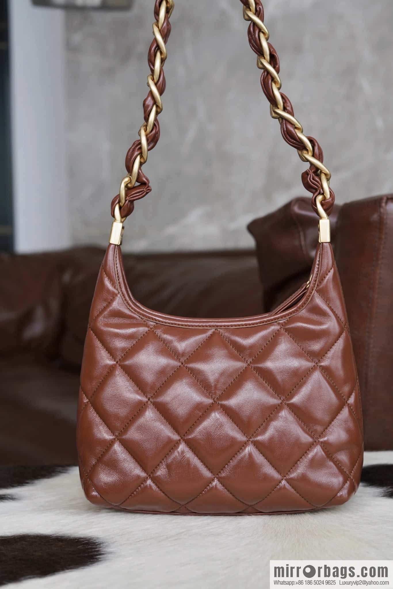 CHANEL Premium Handicraft Workshop Hobo Caramel Color, Small, Genuine Leather AS4922