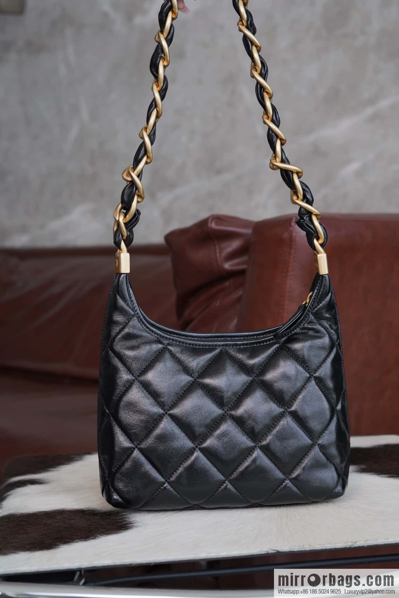 CHANEL Premium Handicraft Workshop Hobo Black, Small, Genuine Leather AS4922