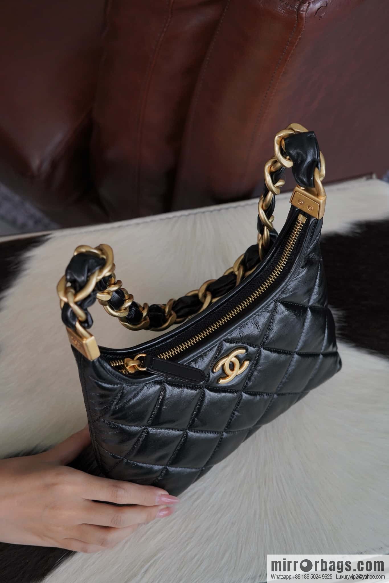 CHANEL Premium Handicraft Workshop Hobo Black, Small, Genuine Leather AS4922