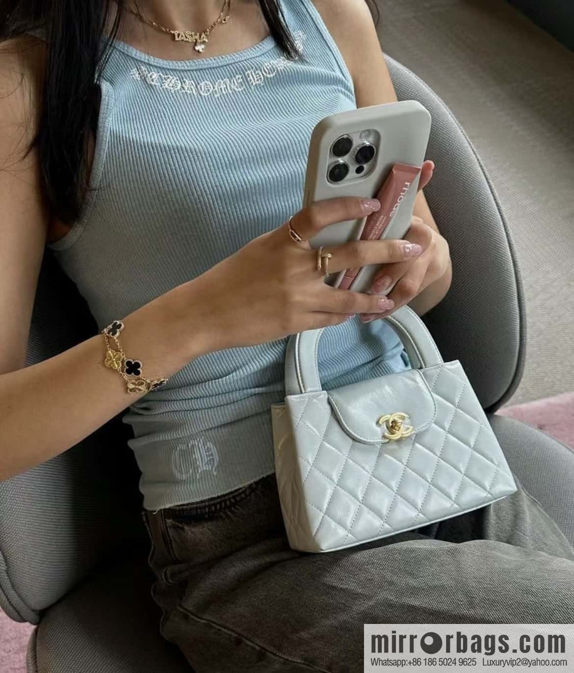 CHANEL 24S New Color Kelly Handle Bag, Large, Glacier Blue AS4416