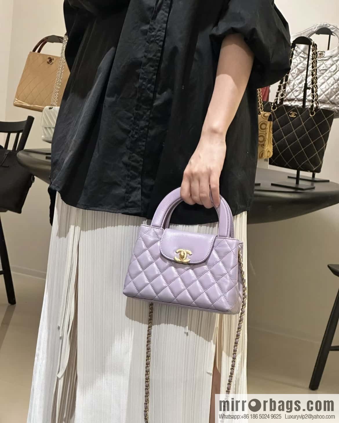 CHANEL 24S New Color Kelly Handle Bag, Large, Taro Purple AS4416