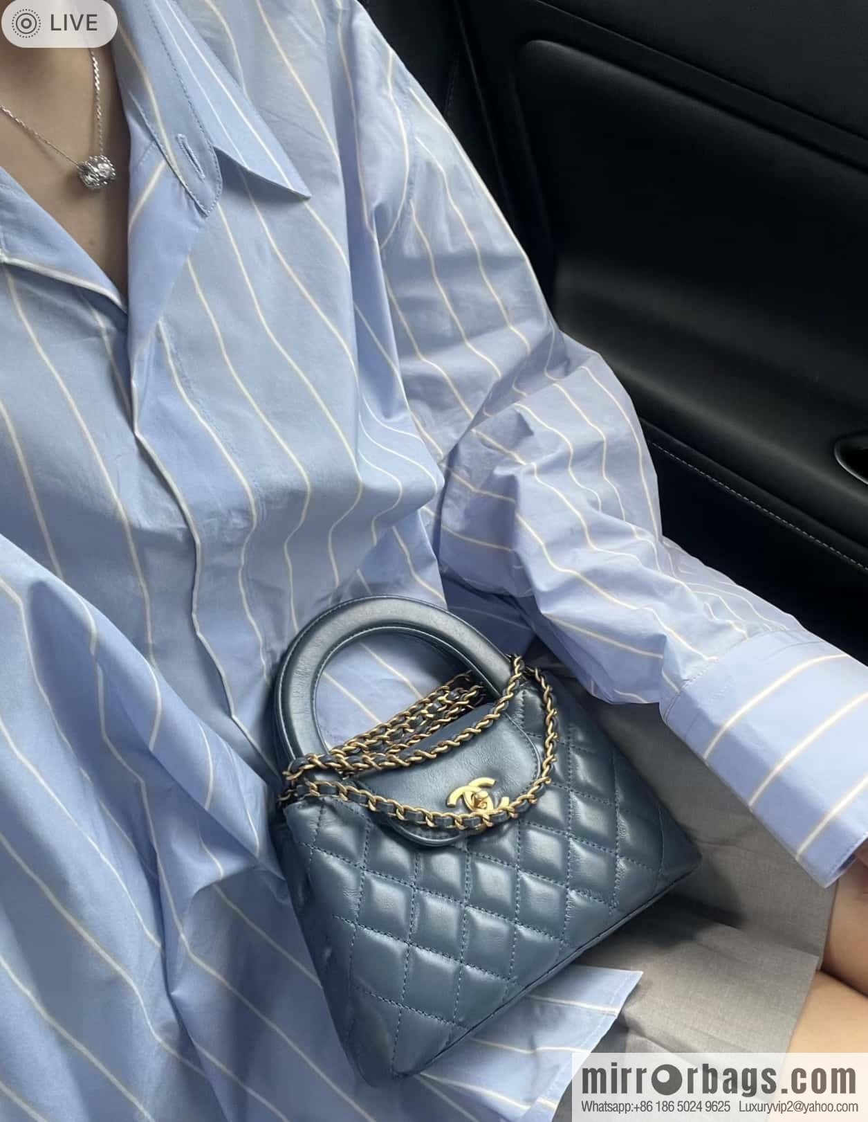 CHANEL 24S New Color Kelly Handle Bag, Large, Light Blue AS4416