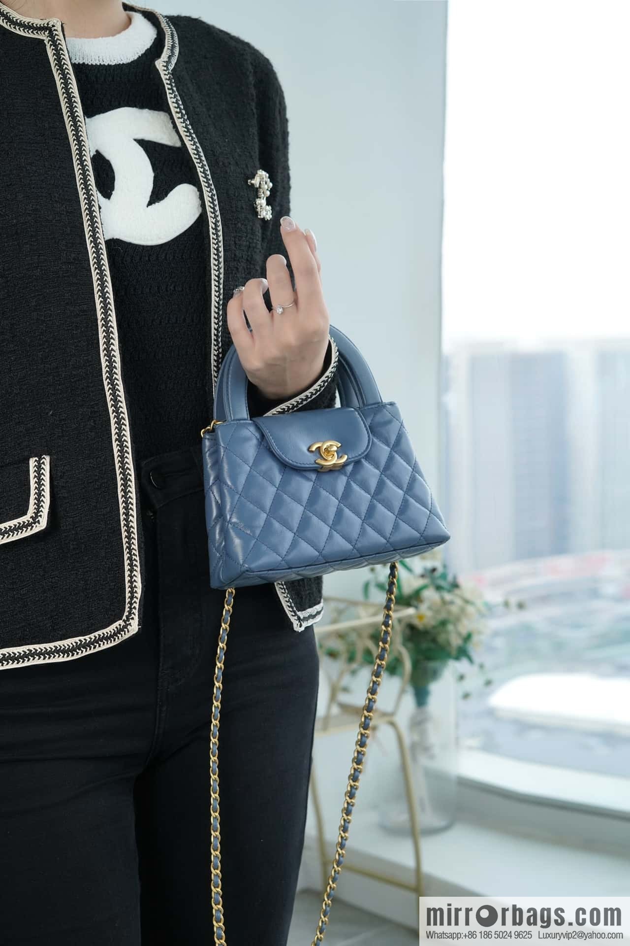 CHANEL 24S New Color Kelly Handle Bag, Large, Light Blue AS4416