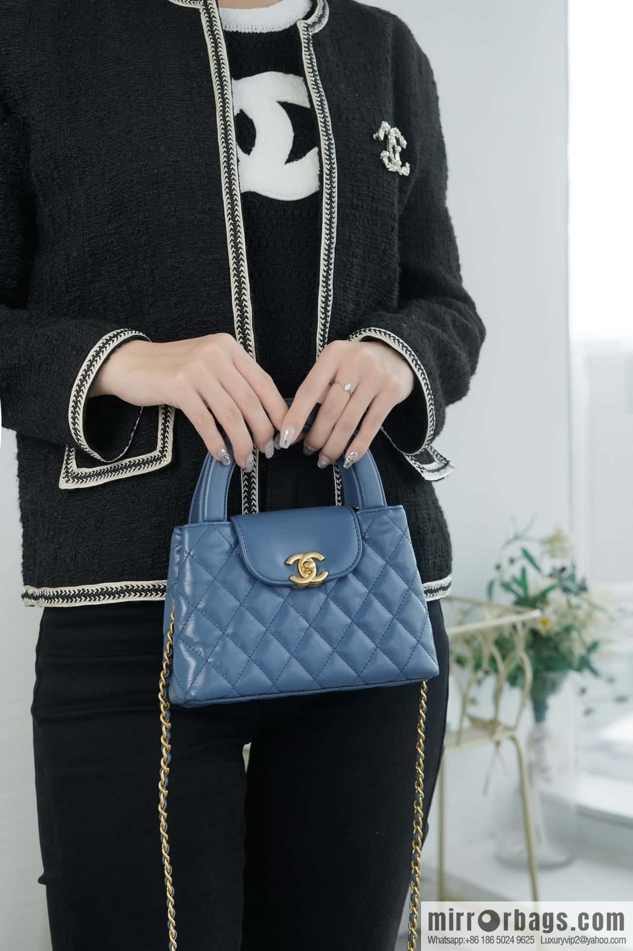 CHANEL 24S New Color Kelly Handle Bag, Large, Light Blue AS4416