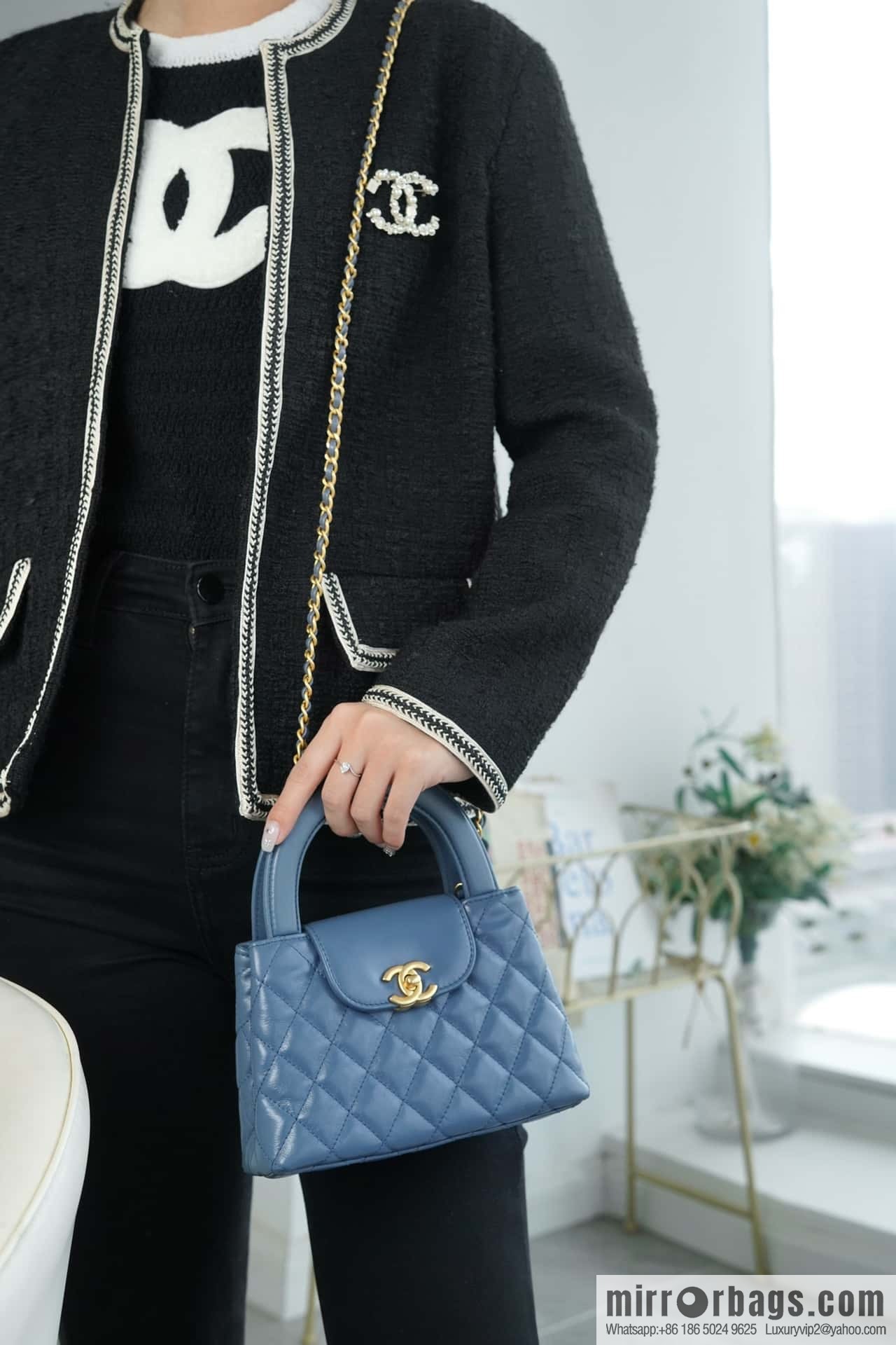 CHANEL 24S New Color Kelly Handle Bag, Large, Light Blue AS4416