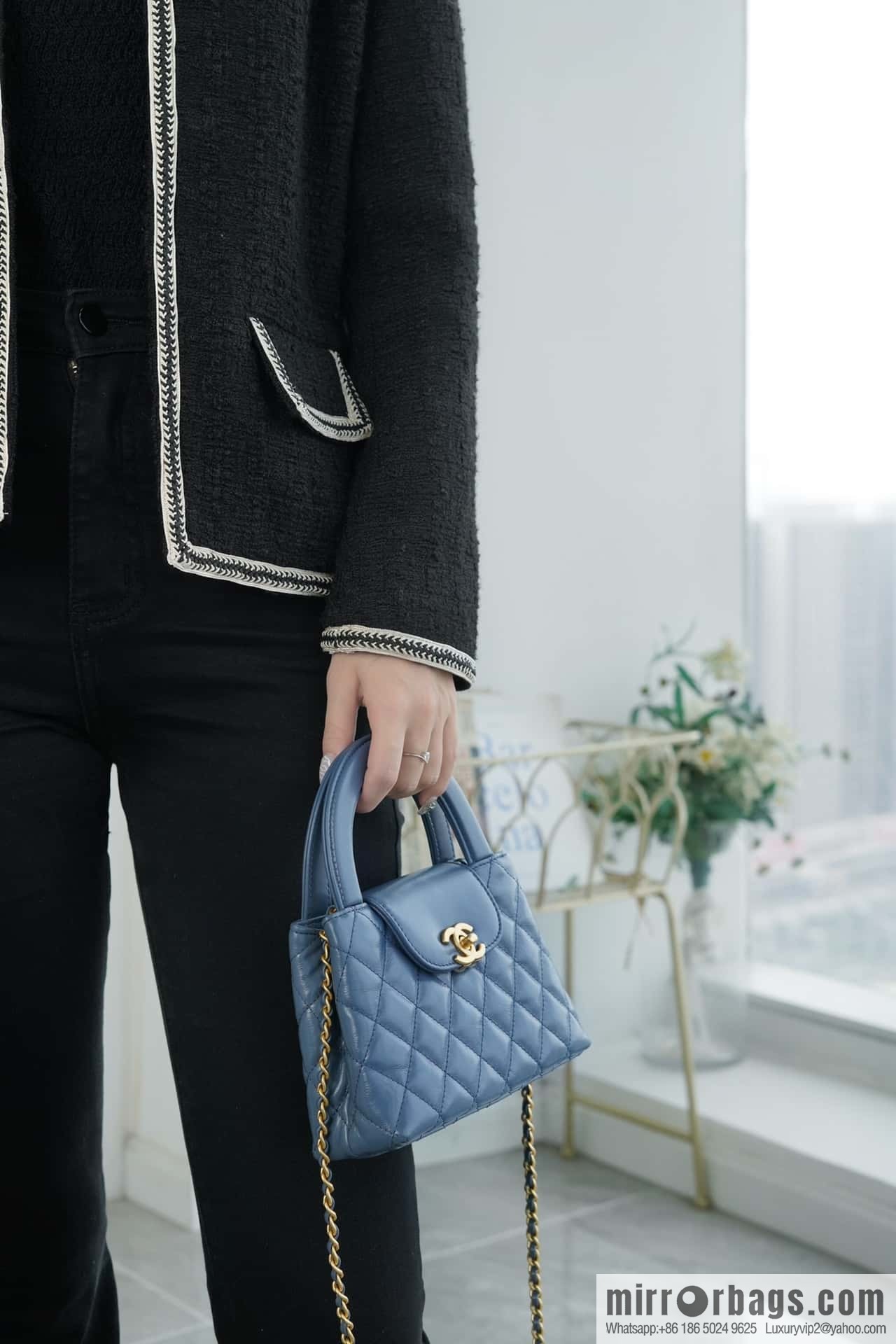 CHANEL 24S New Color Kelly Handle Bag, Large, Light Blue AS4416
