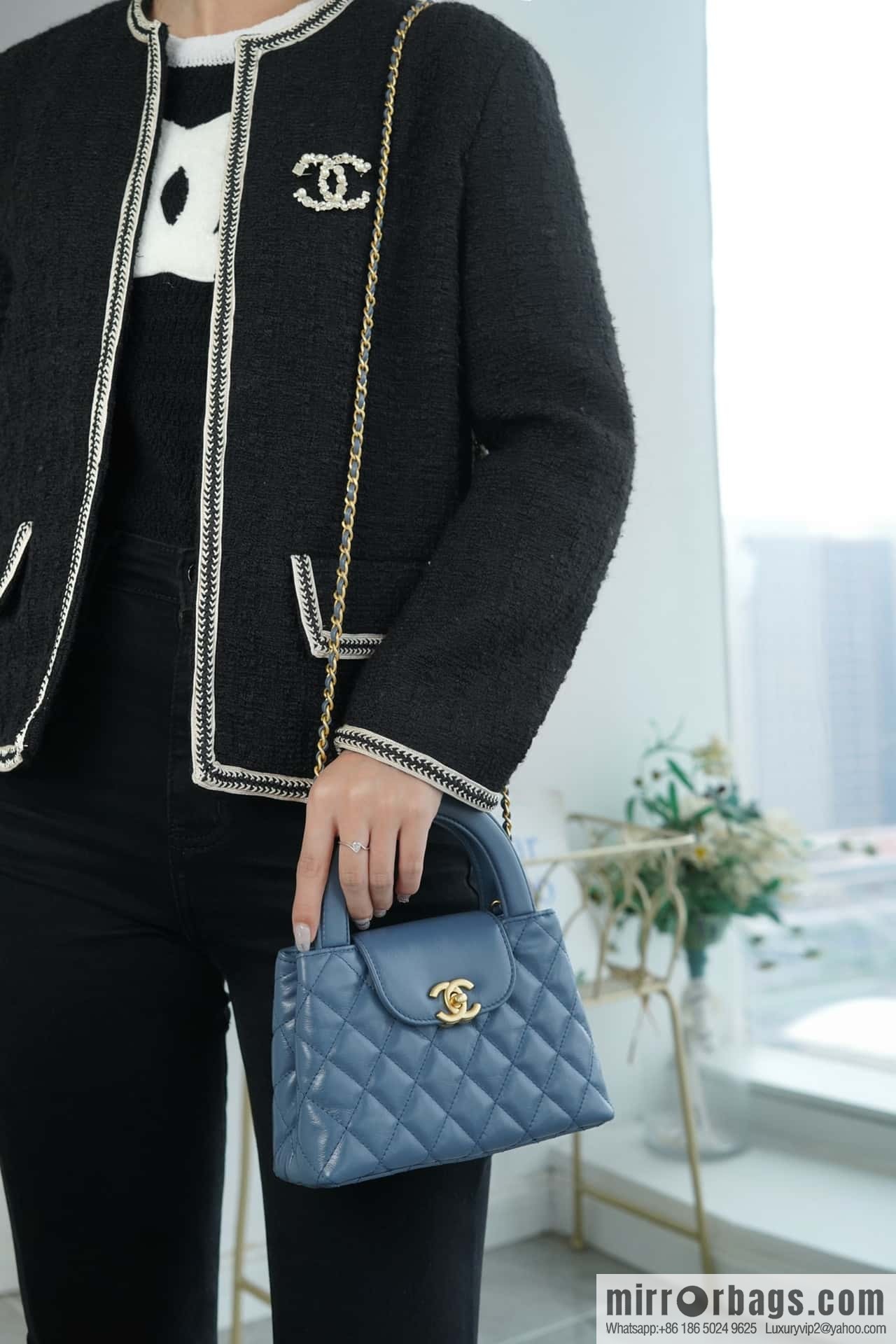 CHANEL 24S New Color Kelly Handle Bag, Large, Light Blue AS4416