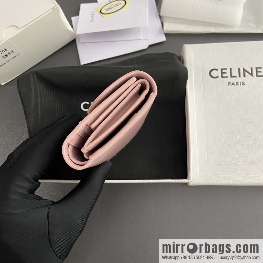 CELINE TRIOMPHE shiny cow leather wallet 10D782CQH.04LU783 pollen full leather