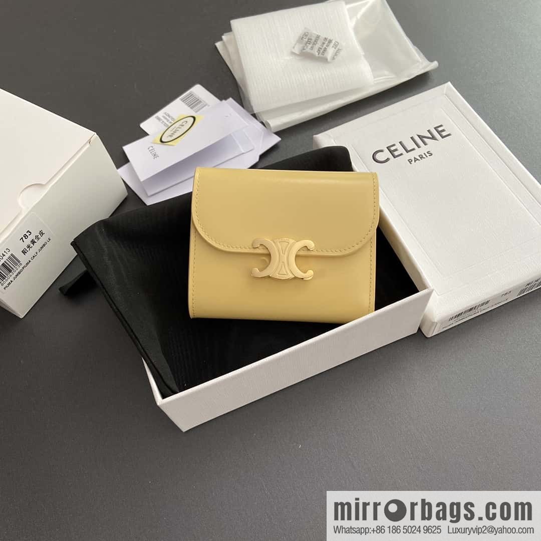 CELINE TRIOMPHE shiny cow leather wallet 10D782CQH.04LU783 sunshine yellow full leather