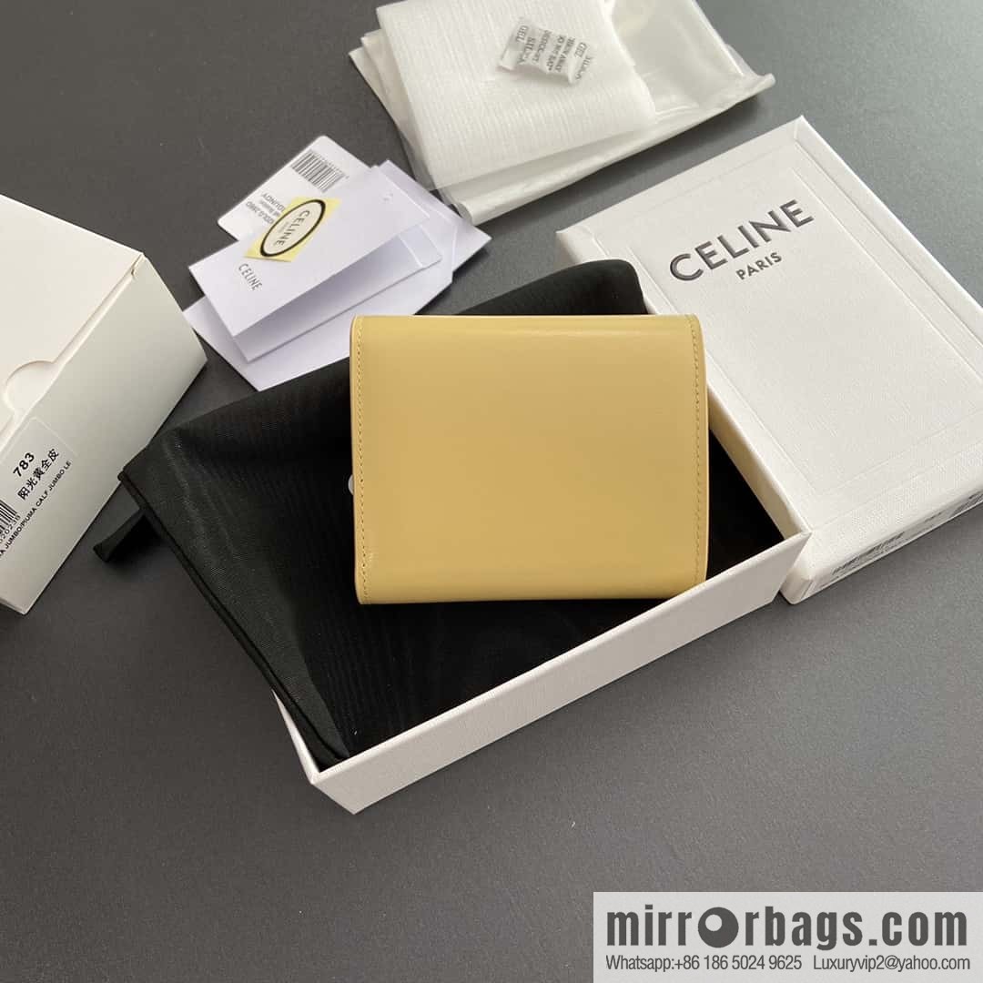 CELINE TRIOMPHE shiny cow leather wallet 10D782CQH.04LU783 sunshine yellow full leather