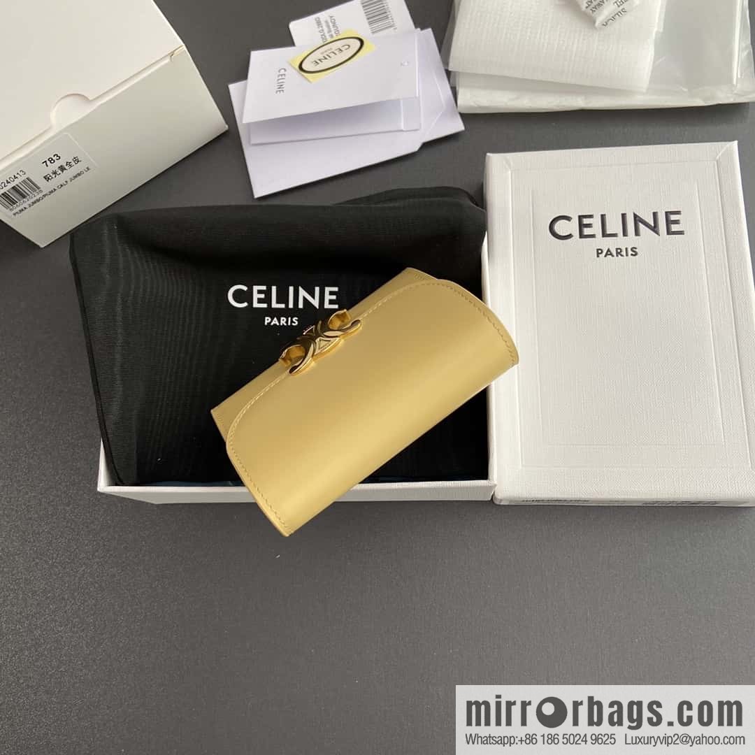 CELINE TRIOMPHE shiny cow leather wallet 10D782CQH.04LU783 sunshine yellow full leather