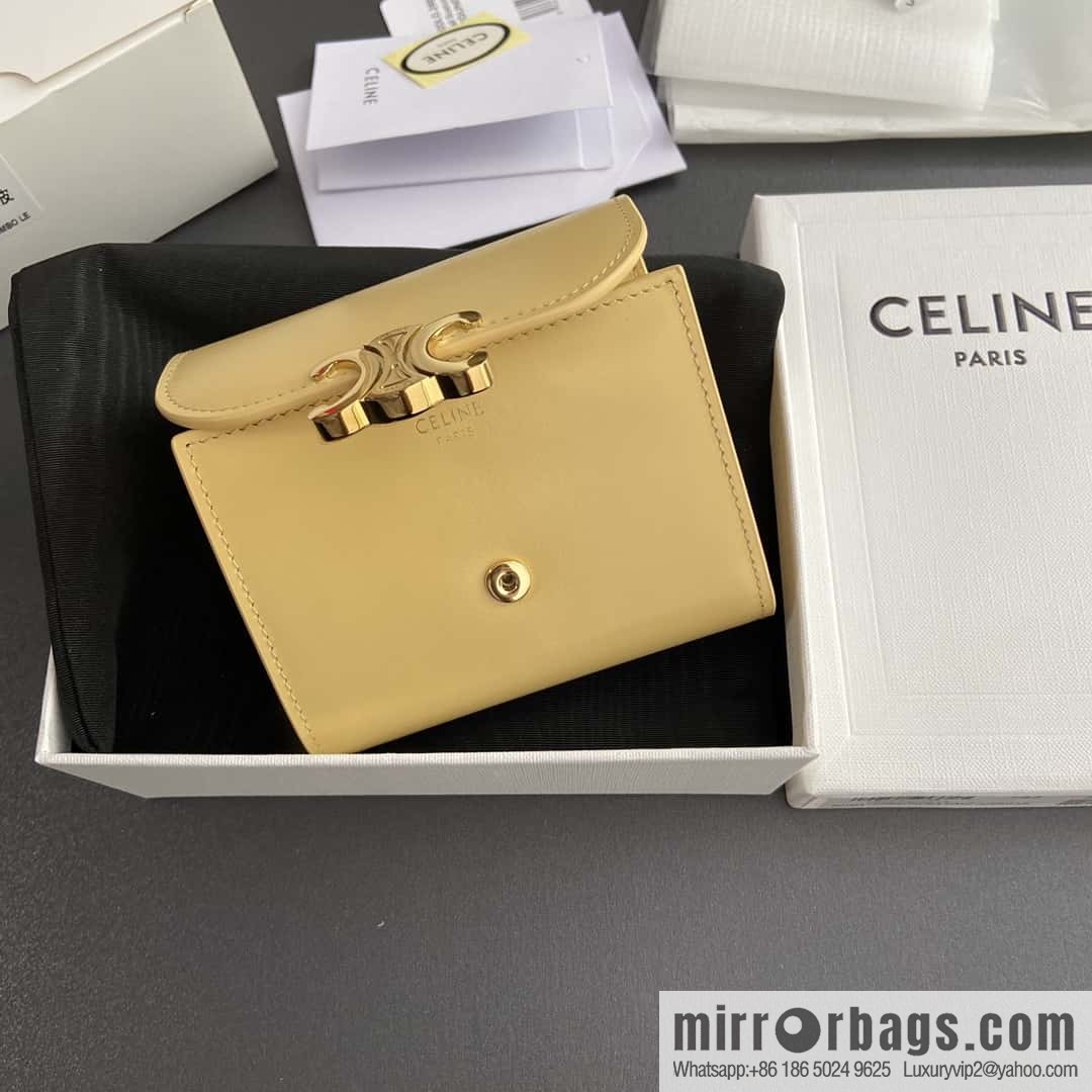 CELINE TRIOMPHE shiny cow leather wallet 10D782CQH.04LU783 sunshine yellow full leather