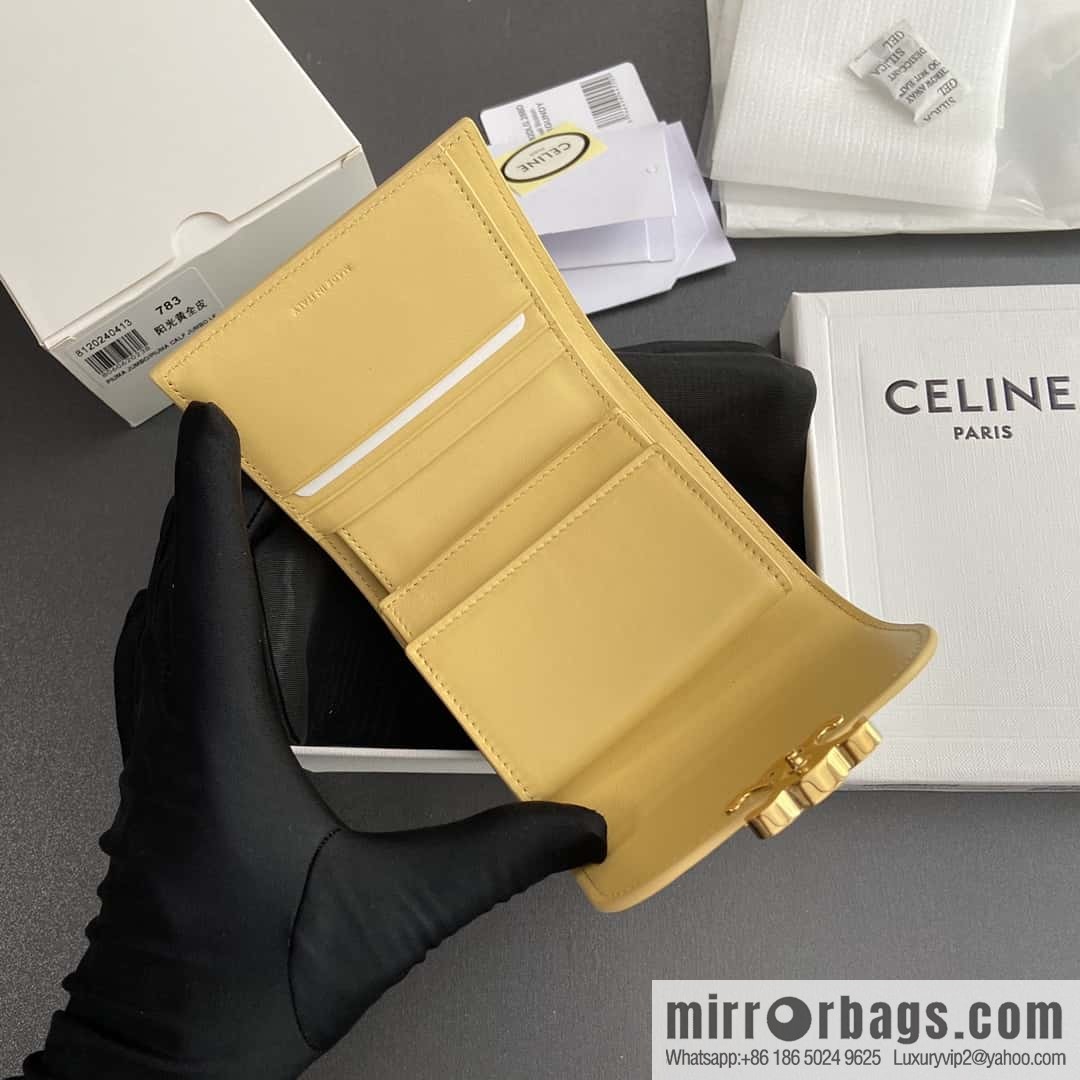 CELINE TRIOMPHE shiny cow leather wallet 10D782CQH.04LU783 sunshine yellow full leather